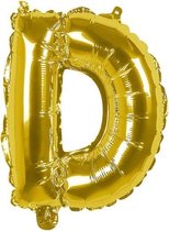 folieballon letter D 36 cm goud