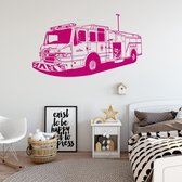 Muursticker Brandweer Auto -  Roze -  80 x 46 cm  -  baby en kinderkamer - Muursticker4Sale