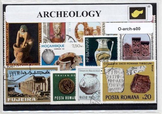 Foto: Archeologie luxe postzegel pakket a6 formaat collectie van verschillende postzegels van archeologie kan als ansichtkaart in een a6 envelop authentiek cadeau kado geschenk kaart fossielen oudheid archeoloog bodemschatten