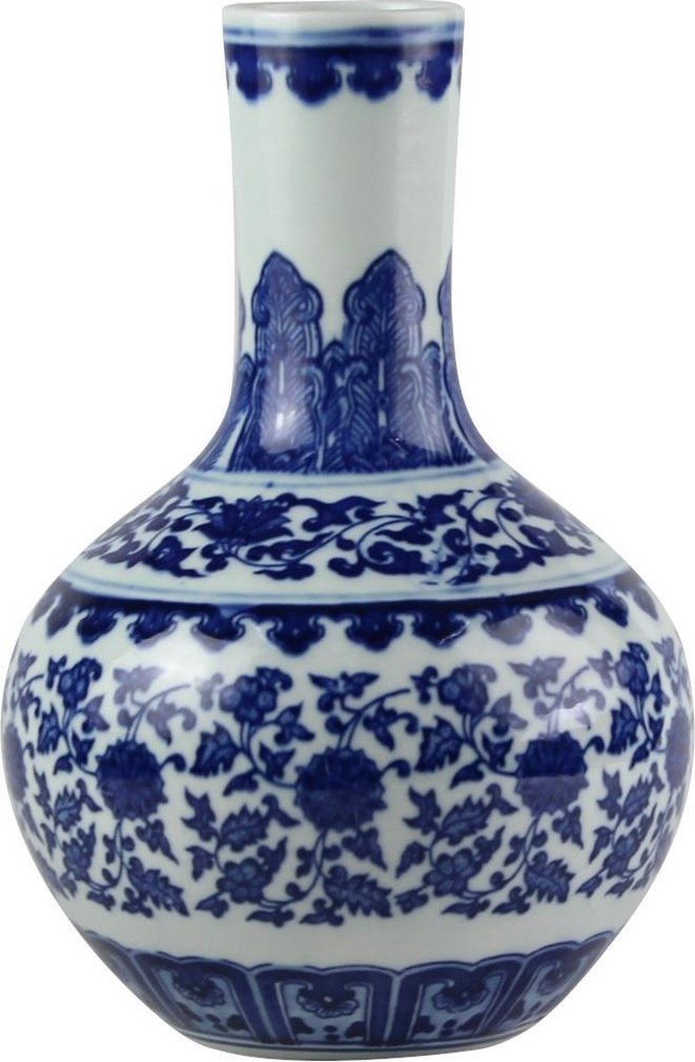 Fine Asianliving Chinese Vaas Porselein Lotus Blauw Wit D20xH30cm
