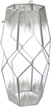 Zeshoekige theelichthouder - Zilver glitterglas - H31 cm