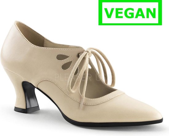 Victorian-03 Escarpin à talon court et lacets crème mat - (EU 36 = US 6) - Funtasma