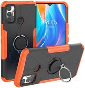 Voor Tecno Spark 7 Armor Bear Schokbestendige pc + TPU-beschermhoes met ringhouder (oranje)