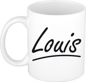 Louis naam cadeau mok / beker met sierlijke letters - Cadeau collega/ vaderdag/ verjaardag of persoonlijke voornaam mok werknemers