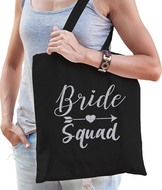 1x EVJF Bride Squad sac noir/argent goodie bag dames - Accessoires de vêtements pour bébé party femme