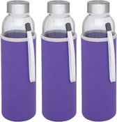 6x stuks glazen waterfles/drinkfles met paarse softshell bescherm hoes 500 ml - Sportfles - Bidon