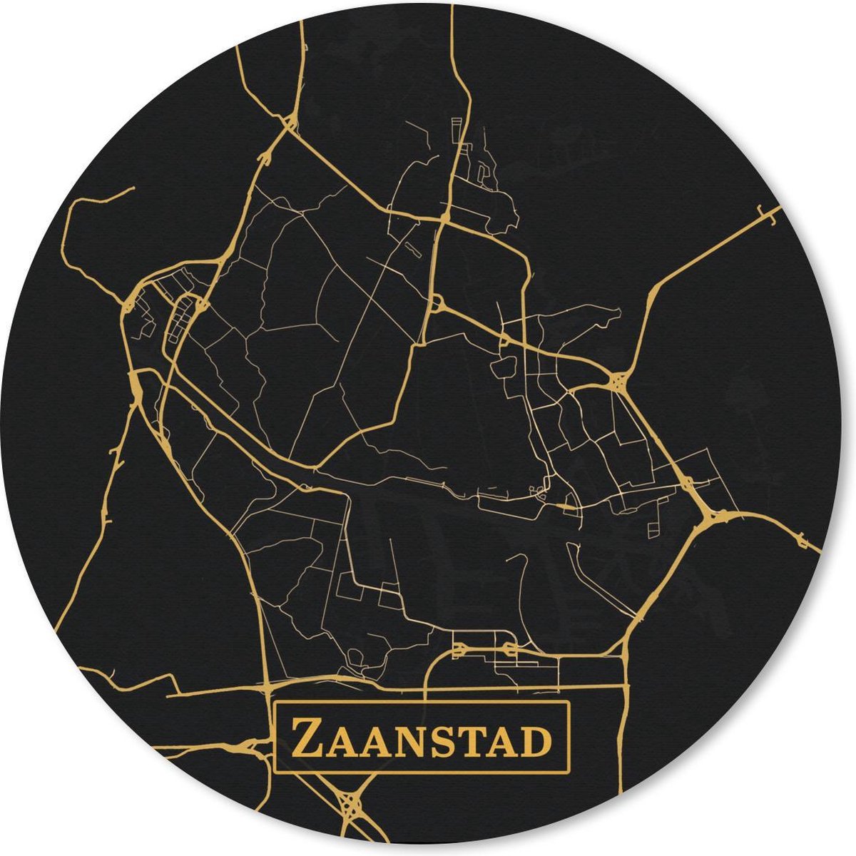 Muismat rond 40x40 cm - Mousepad Kaart - Zaanstad - Goud - Zwart - Ronde muismatten