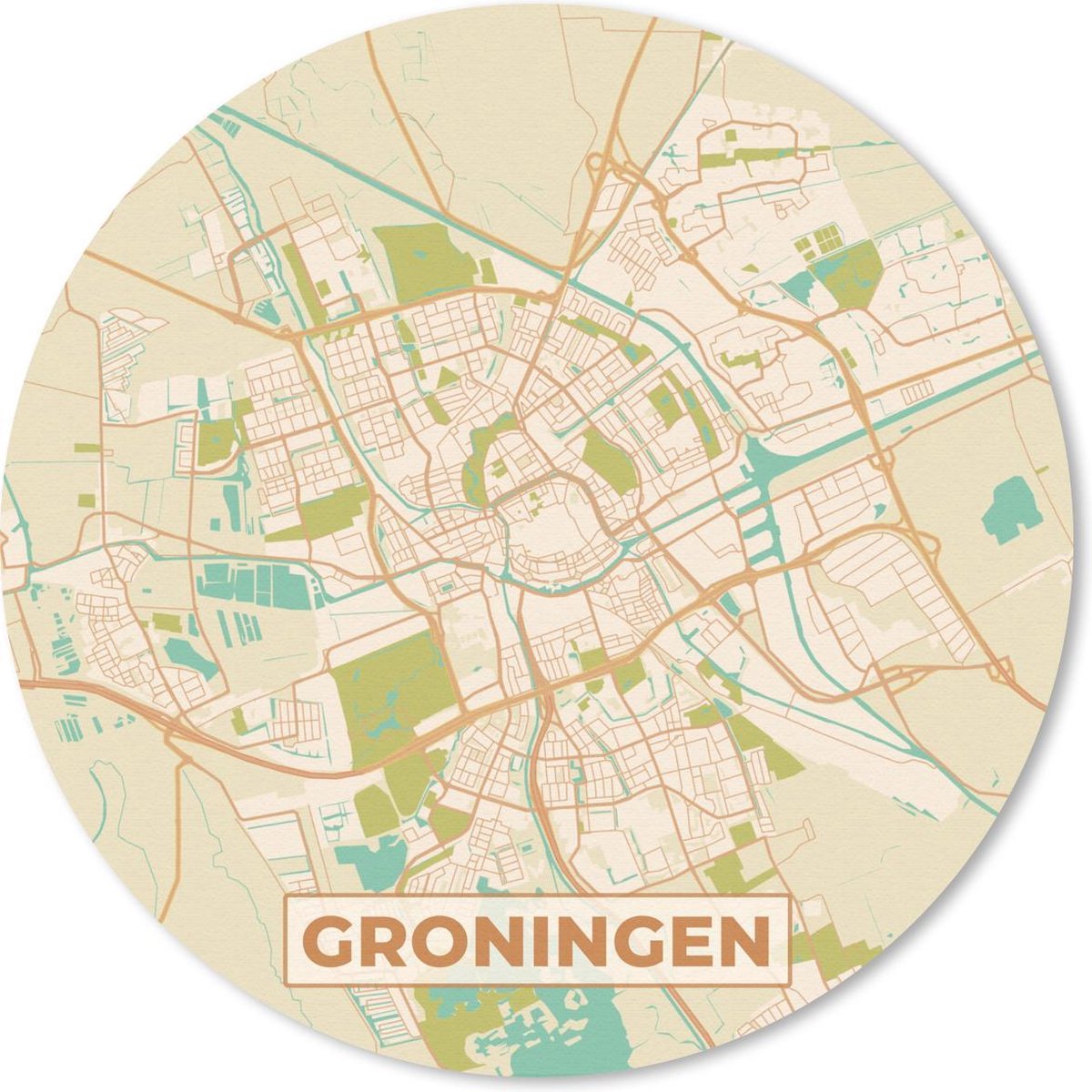 Muismat rond 40x40 cm - Mousepad Stadskaart - Groningen - Vintage - Ronde muismatten