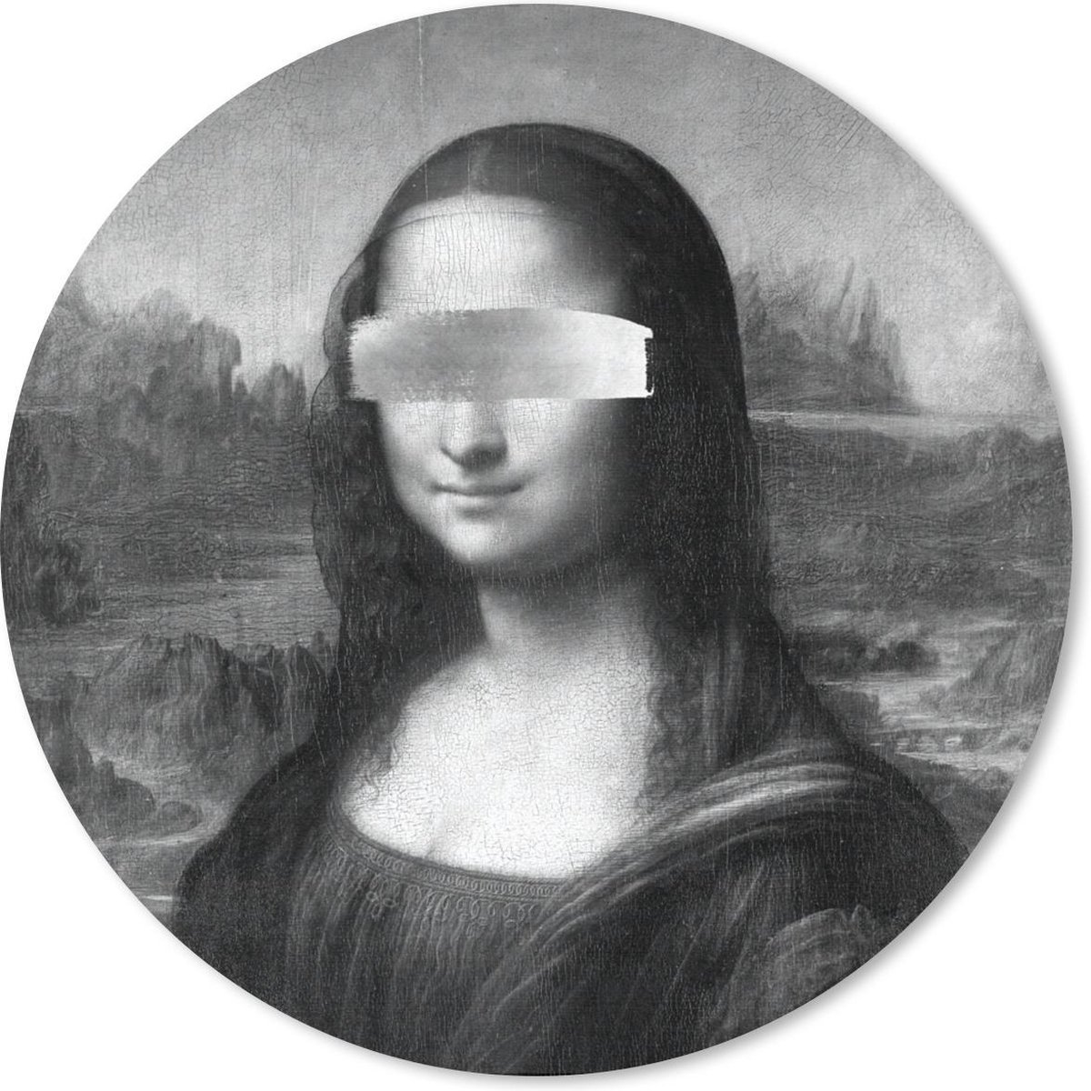 Muismat rond 40x40 cm - Mousepad Mona Lisa - Leonardo da Vinci - Zwart - Wit - Ronde muismatten