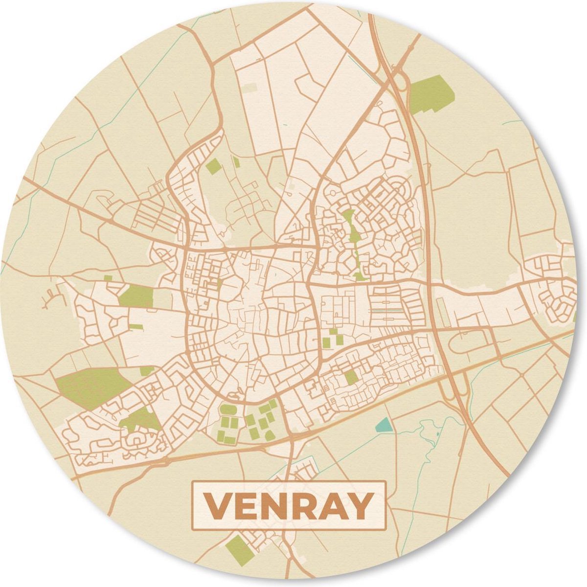 Muismat rond 40x40 cm - Mousepad Kaart - Venray - Vintage - Ronde muismatten