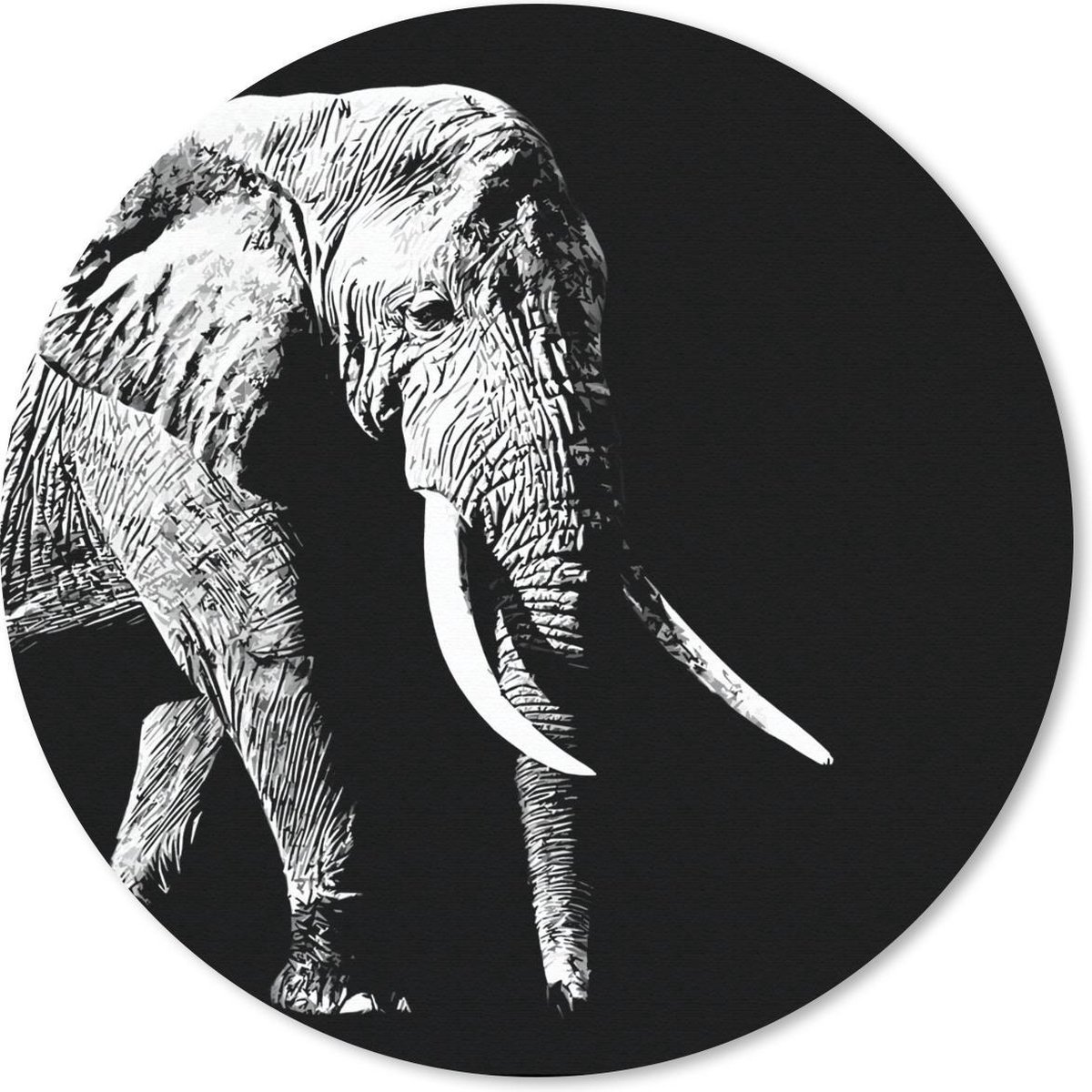 Muismat rond 50x50 cm - Mousepad Olifant - Dieren - Zwart - Wit - Ronde muismatten