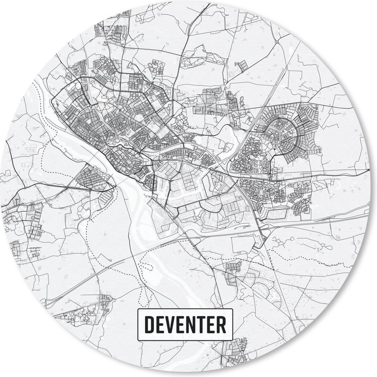 Muismat rond 40x40 cm - Mousepad Stadskaart Deventer - Ronde muismatten