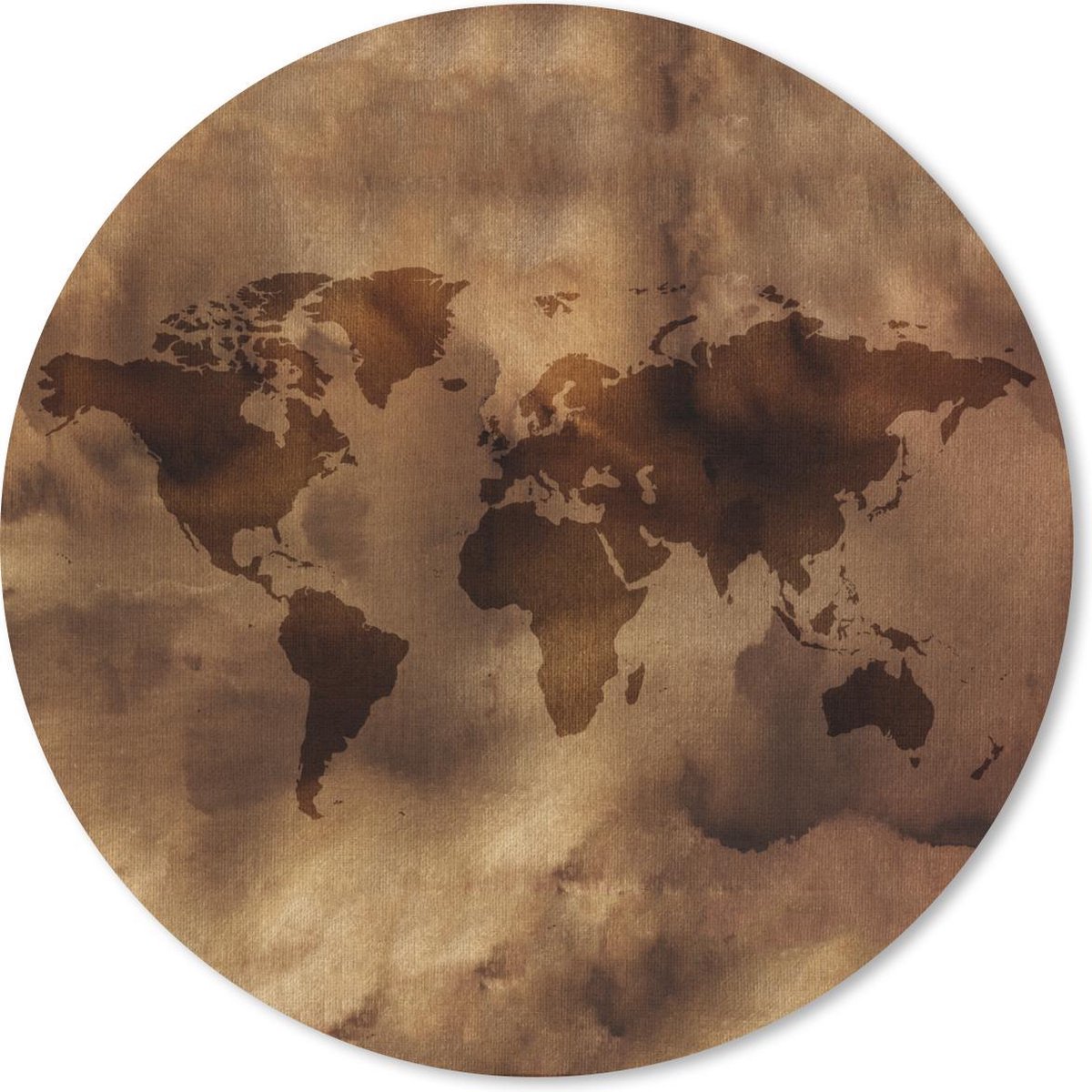 Muismat rond 50x50 cm - Mousepad Wereldkaart - Retro - Bruin - Ronde muismatten