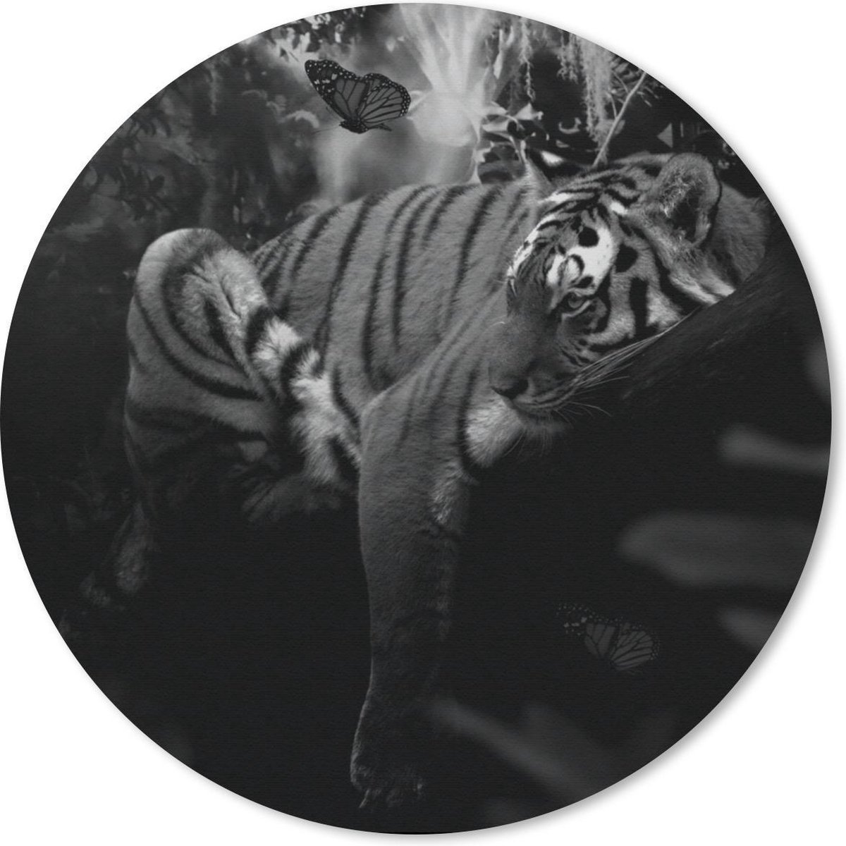 Muismat rond 50x50 cm - Mousepad Vlinder - Jungle - Tijger - Zwart - Wit - Ronde muismatten