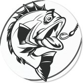 Muismat - Mousepad - Rond - Een cartoon tekening van een vis bij een haak - 50x50 cm - Ronde muismat