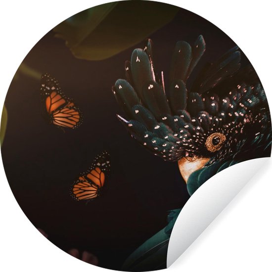 WallCircle - Muurstickers - Behangcirkel - Vlinders - Planten - Jungle - ⌀ 30 cm - Muurcirkel - Zelfklevend - Ronde Behangsticker