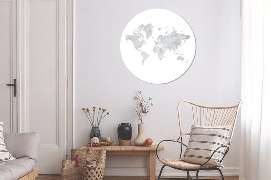Wallpaper Circle - Carte du Wereldkaart - Marbre - Grijs - 100x100 cm - Wall Circle - Auto-adhésif - Wallpaper Sticker XXL