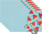 Placemat - Placemats kunststof - Watermeloen - Zomer - Blauw - 45x30 cm - 6 stuks - Hittebestendig - Anti-Slip - Onderlegger - Afneembaar