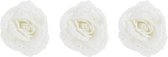 4x stuks decoratie bloemen roos wit glitter op clip 18 cm - Decoratiebloemen/kerstboomversiering/kerstversiering