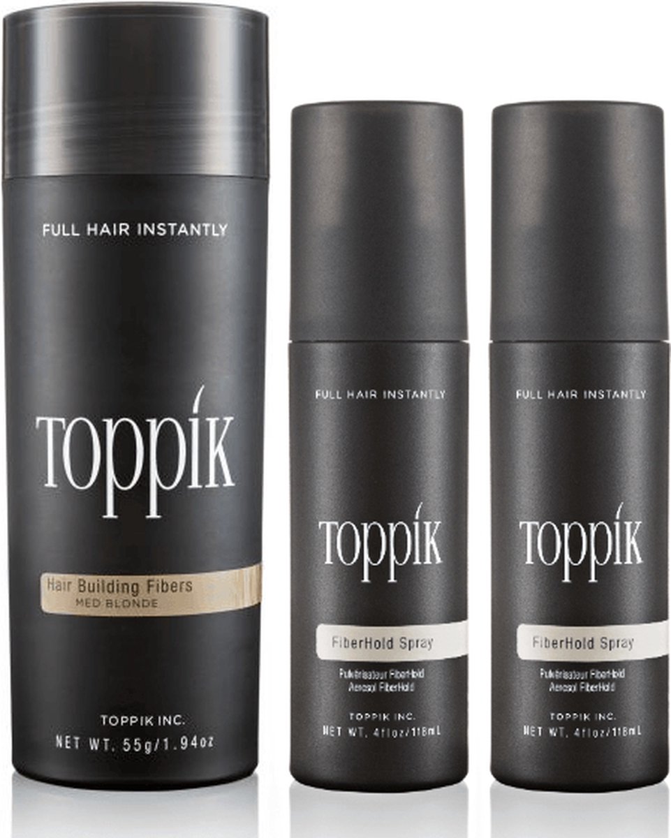 Toppik Hair Fibers Voordeelset Middenblond - Toppik Hair Fibers 55 gram + 2 x Toppik Fiberhold Spray 118 ml - Voor direct voller haar