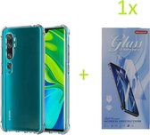 Hoesje Geschikt voor: Xiaomi Mi 10 / 10 Pro - Anti Shock Silicone Bumper - Transparant + 1X Tempered Glass Screenprotector