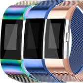 3 Pack  Eyzo Milanees bandje - Fitbit Charge 2 - Rose gold / Regenboog / Blauw - Large