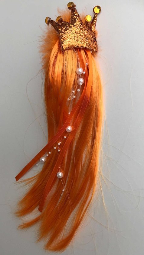 Wrok Verpletteren Voor type Haarklem met kroontje, kralen en oranje haarpluk 32 cm verkleedaccessoires  -... | bol.com