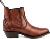 Mayura Boots Marilyn 2487 Cognac/ Dames Cowboy Western Fashion Enklelaars Spitse Neus Schuine Hak Elastiek Sluiting Echt Leer Maat EU 40