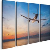 Artaza Toile Peinture Quadrutyque Avion Sur La Mer Au Coucher Du Soleil - 80x60 - Photo Sur Toile - Impression Sur Toile