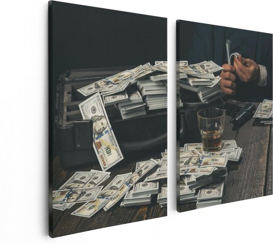 Artaza Canvas Schilderij Tweeluik Dollar Geld Briefjes Op Tafel Van De Maffia - 80x60 - Foto Op Canvas - Canvas Print