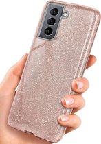 Samsung Galaxy S21 Plus Hoesje Glitters Siliconen TPU Case roze - BlingBling Cover