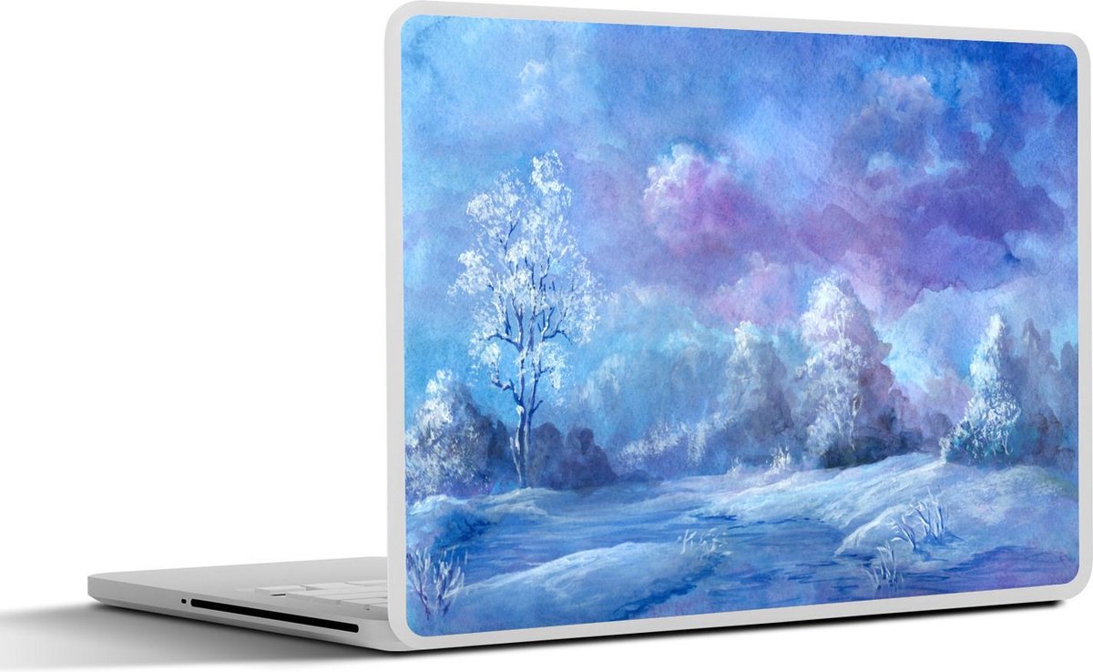 Laptop sticker - 11.6 inch - Waterverf - Sneeuw - Bos - 30x21cm - Laptopstickers - Laptop skin - Cover