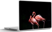 Laptop sticker - 11.6 inch - Twee flamingo's met een zwarte achtergrond - 30x21cm - Laptopstickers - Laptop skin - Cover
