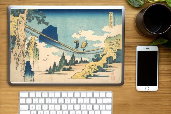 Sticker pour ordinateur portable - 15,6 pouces - Pont suspendu à la frontière de Hida et Etchu - peinture de Katshushika Hokusai