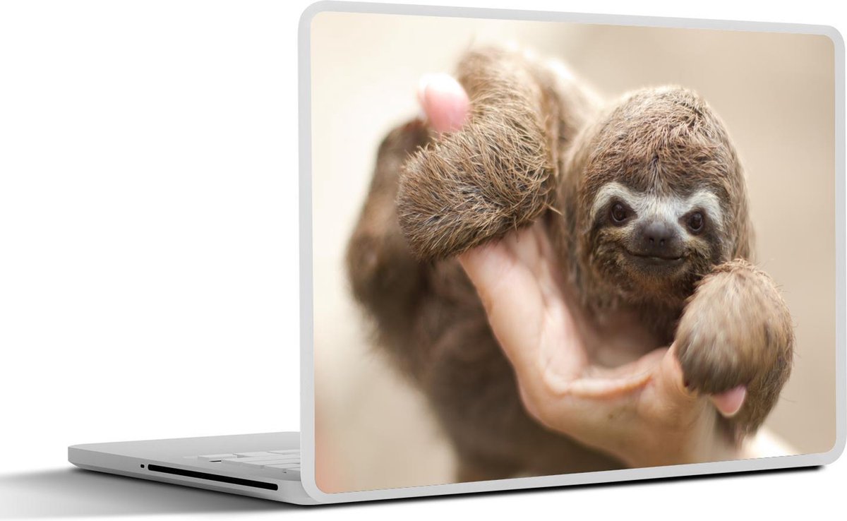 Laptop sticker - 10.1 inch - Een jonge luiaard in een hand - 25x18cm - Laptopstickers - Laptop skin - Cover