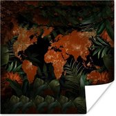 Muurdecoratie - Wereldkaart - Goud - Rood - 50x50 cm - Poster