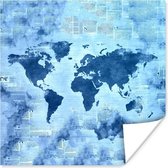Muurdecoratie - Wereldkaart - Abstract - Blauw - 50x50 cm - Poster