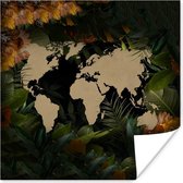 Poster Wereldkaart - Simpel - Bloemen - 100x100 cm XXL