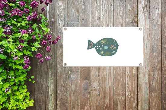 Poster de jardin Poisson - Pastel - Vert - 80x40 cm - Décoration murale Outdoor - Poster de jardin - Toile jardin - Poster clôture - Tableau jardin
