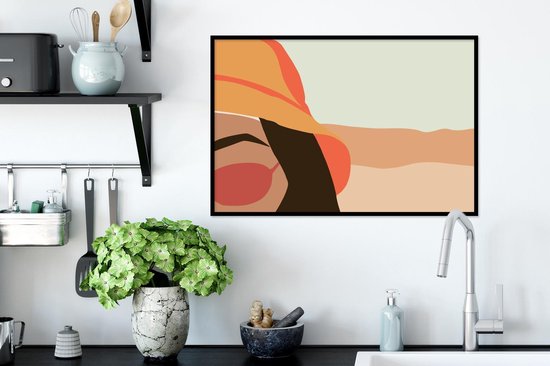 Cadre photo avec affiche - Femme - Lunettes de soleil - Plage - Pastel - 60x40 cm - Cadre pour affiche