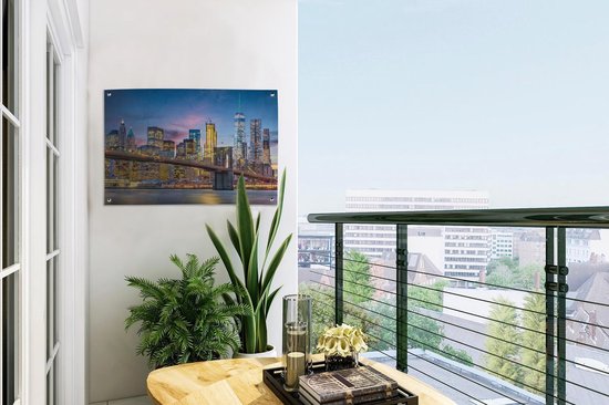 Décoration de jardin New York - Pont de Brooklyn - Nuit - 60x40 cm - Poster jardin - Toile jardin - Poster extérieur