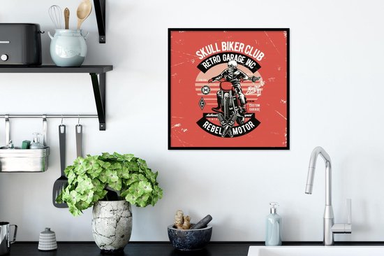 Cadre photo avec affiche - Moteur - Squelette - Vêtements de moto - Rétro - 40x40 cm - Cadre pour affiche