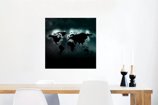 Décoration murale - Wereldkaart - Zwart - Lumière - 50x50 cm - Affiche