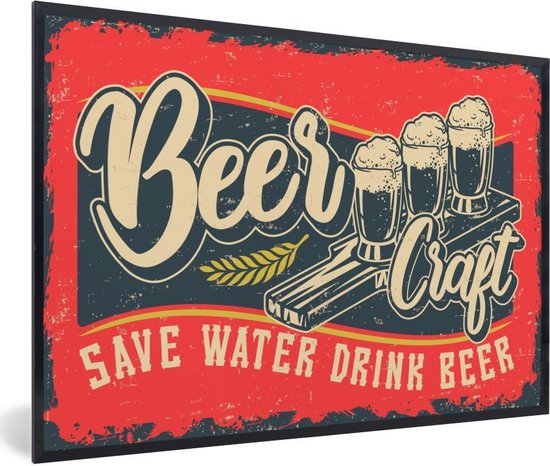 Affiche avec cadre Mancave - Bières - Verres - Vintage - 60x40 cm