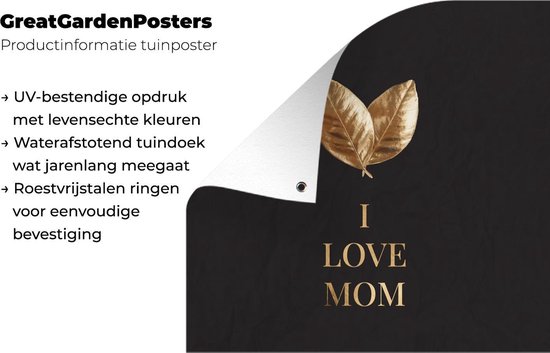 Tuinposter 200x200 cm - Tuindecoratie Mama - I love mom - Spreuken - Quotes - Poster voor in de tuin - Buiten decoratie - Schutting tuinschilderij - Tuindoek muurdecoratie - Wanddecoratie balkondoek