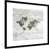 Fotolijst incl. Poster - Wereldkaart - Bloem - Grijs - 40x40 cm - Posterlijst