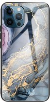 iPhone 13 Pro Max Hoesje Blauw / Goud Marmer - Cacious (Marble Serie)