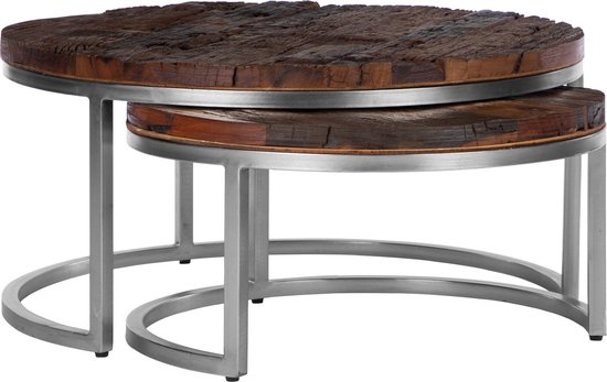 WOMO-DESIGN ensemble de 2 tables basses naturel, Ø 70x35 / 56x29 cm, bois d'acacia