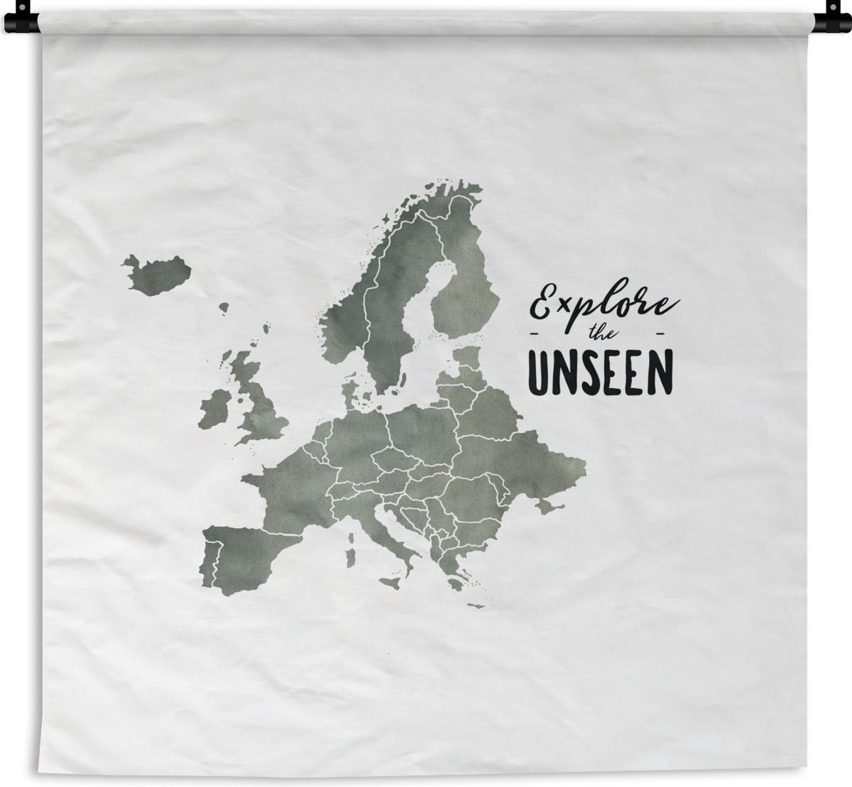Wandkleed - Kaart - Waterverf - Europa - Quotes - 90x90 cm - Wandtapijt
