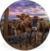 Cercle mural - Aluminium - Vache - Clôture - Herbe - ⌀ 90 cm